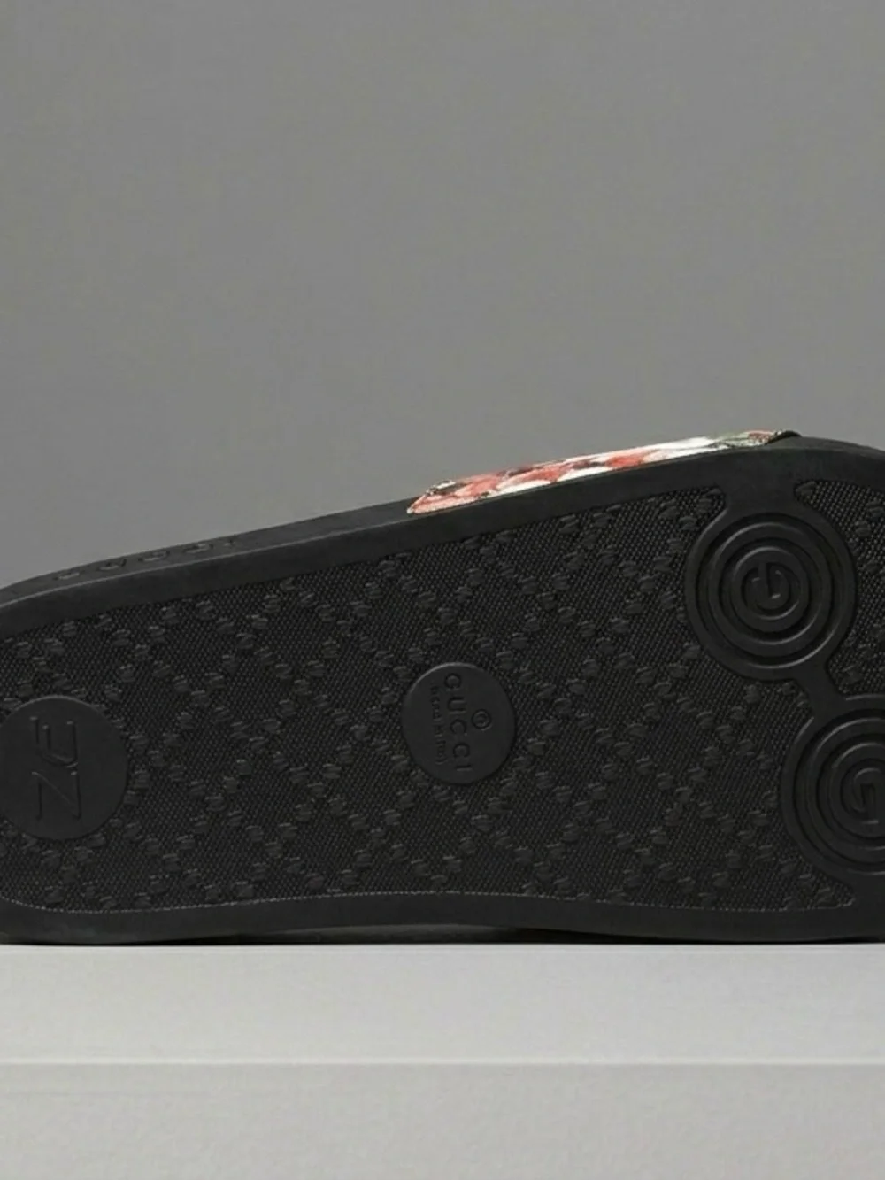 Gucci Floral Canvas Slide Sandals — Black Footbed with Pink & Green Print - Picture 2 of 3